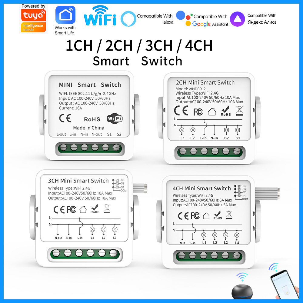 Tuya 4 Channel - Tuya WiFi Smart-Schalter 1/2/3/4-fach 4-Wege Mini