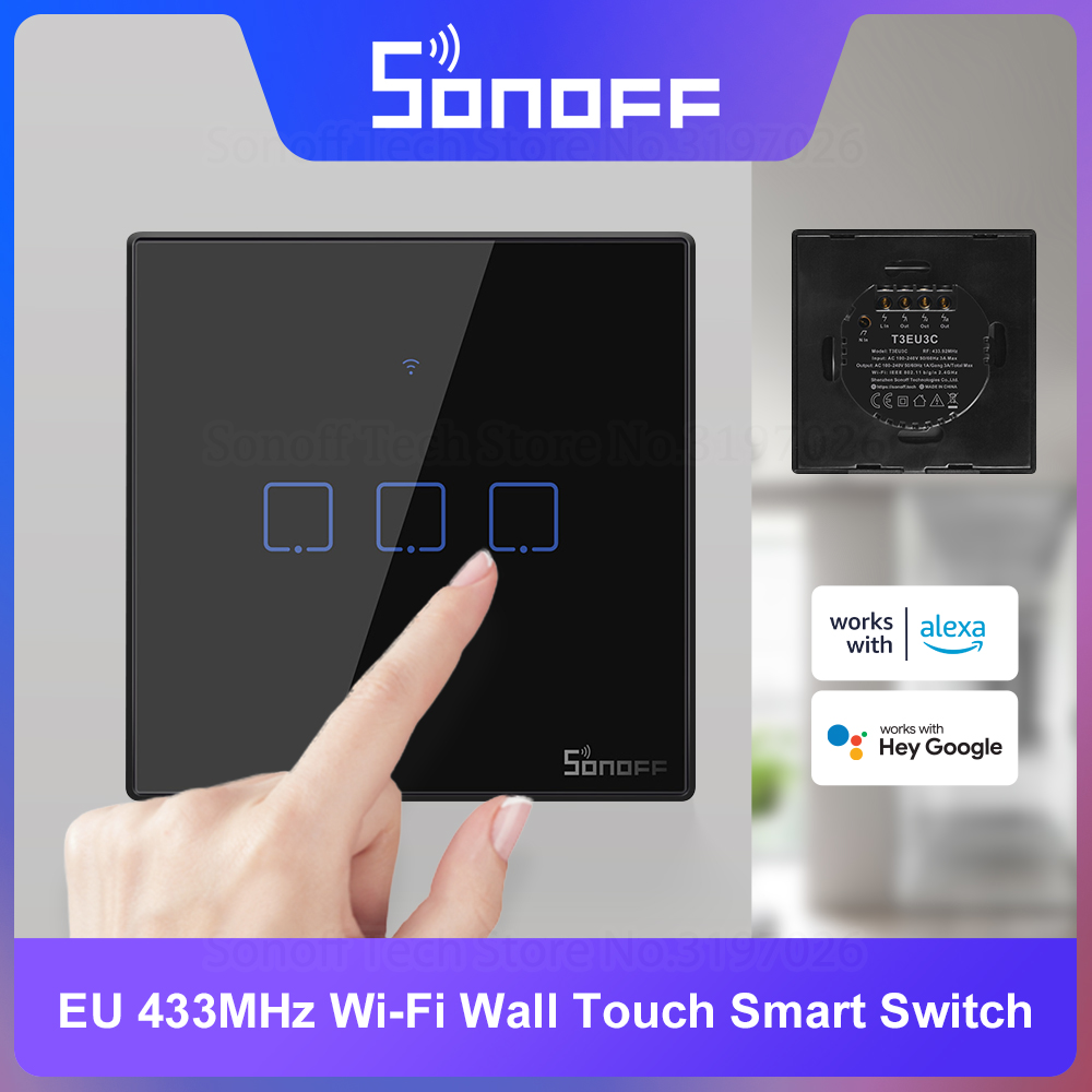 Sonoff Basic - SONOFF T3EU Schwarz WiFi Smart Wand