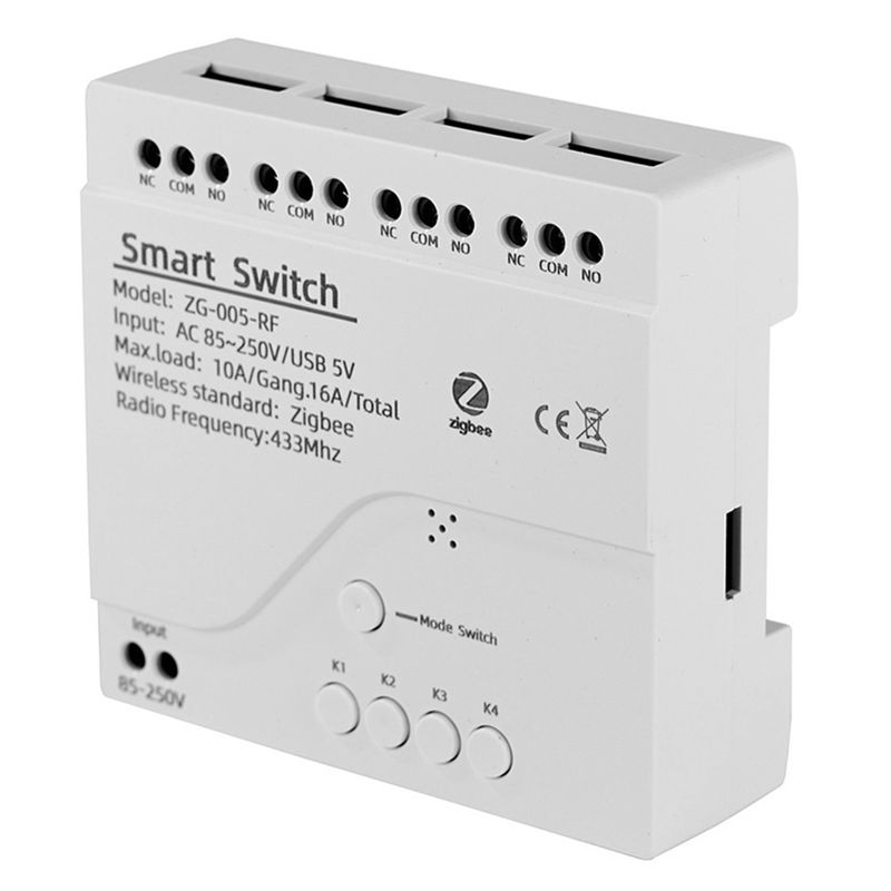 Smart Relay Tuya - [NEWA08R] 4-Kanal-Tuya-Zigbee-Smart-Schaltermodul, kabelloses Relais, Sprachsteuerung, weiß,