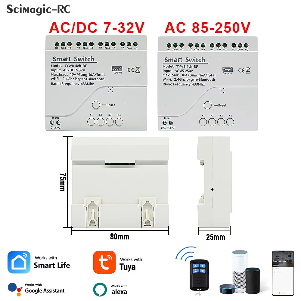 Tuya 4 Channel - 4-Kanal WLAN-Smart-Relais 4-Kanal-Funk-Schaltmodul 7-32V 85-250V 220V